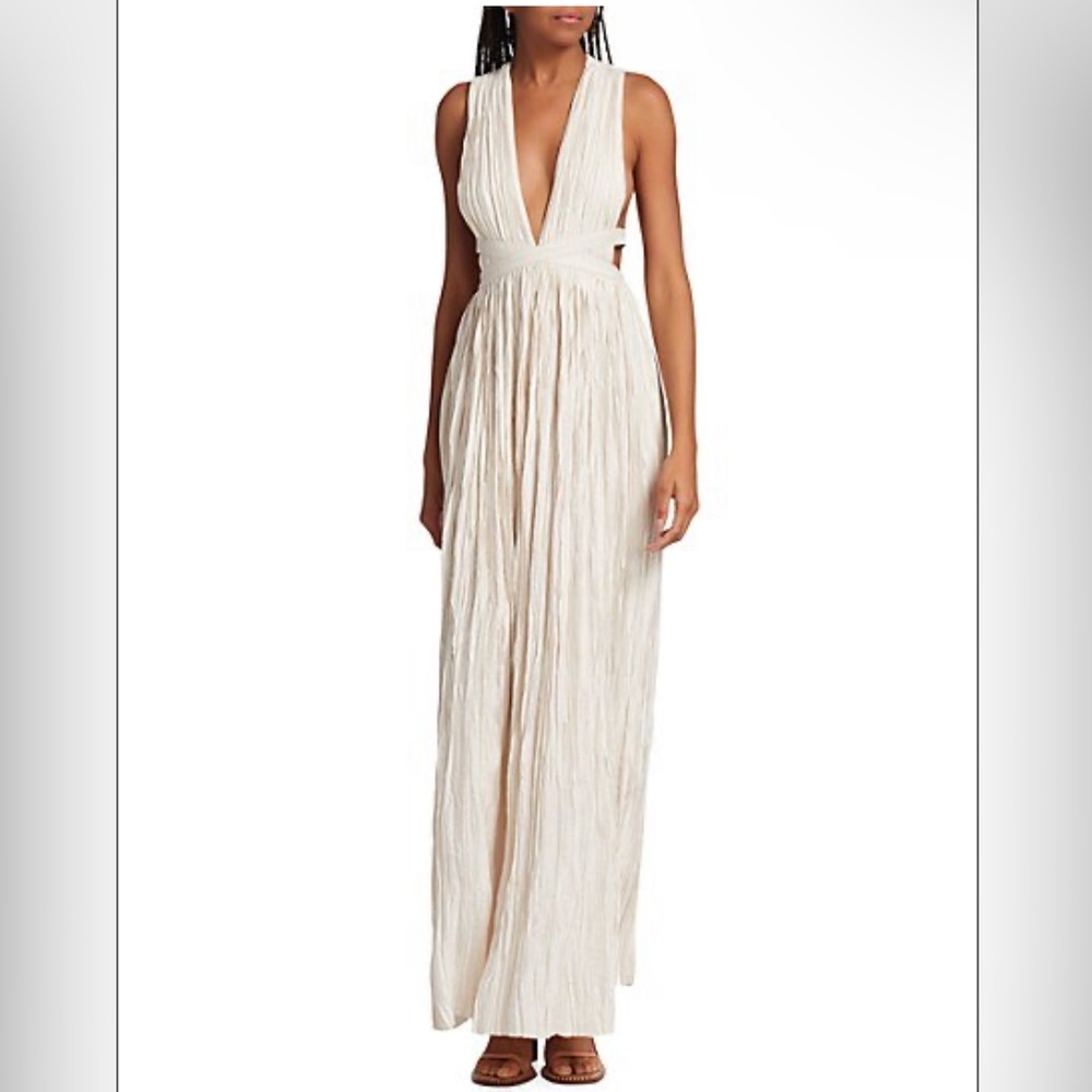 Ulla Johnson Mona plunging V-neck crinkle gown